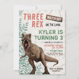 Invitación de cumpleaños de tres dinosaurios Rex