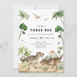 Invitación de cumpleaños de tres dinosaurios Rex