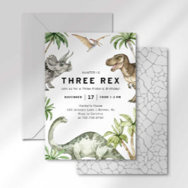 Invitación de cumpleaños de tres dinosaurios Rex