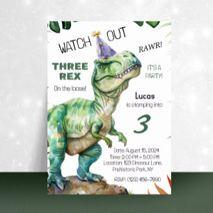 Invitación de cumpleaños de tres dinosaurios Rex