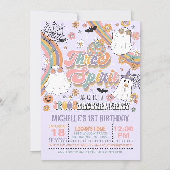 Invitación de cumpleaños de tres espíritus - Chica (Anverso)
