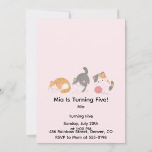 Invitación de cumpleaños de tres gatos Kawaii