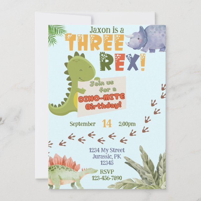 Invitación de cumpleaños de TRES REX (Anverso)