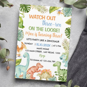 Invitación de cumpleaños de tres rex Dinosaurios d