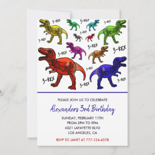 Invitación de cumpleaños de tres rex para niño col