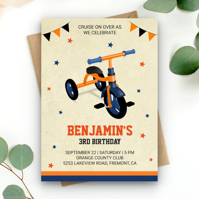 Invitación de Cumpleaños de Triciclo Naranja Adora (Subido por el creador)