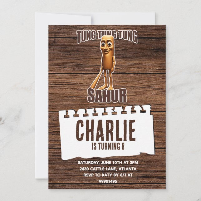 Invitación de cumpleaños de Tung tung sahur (Anverso)