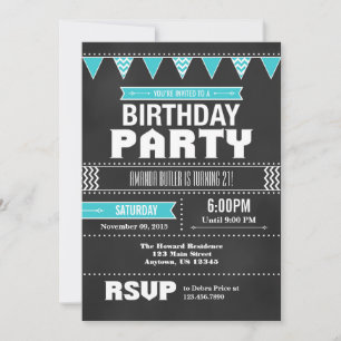 Invitación de cumpleaños de Turquoise Chevron Chal