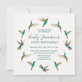 Invitación de cumpleaños de Turquoise Hummingbirds