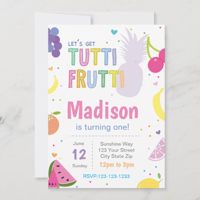 Invitación de cumpleaños de Tutti Frutii (Anverso)