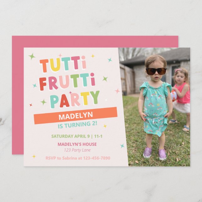 Invitación de cumpleaños de Tutti Frutti a Chica (Anverso / Reverso)