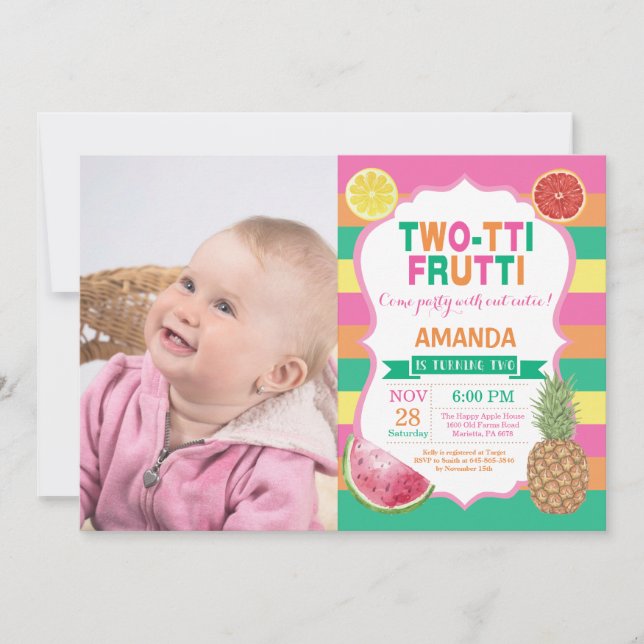 Invitación de cumpleaños de Tutti Frutti para 2 añ (Anverso)