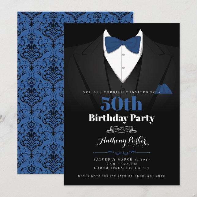 Invitación de cumpleaños de Tuxedo (Anverso / Reverso)