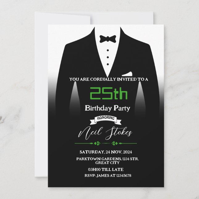 Invitación de cumpleaños de Tuxedo (Anverso)