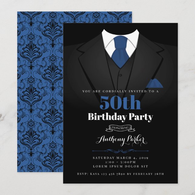 Invitación de cumpleaños de Tuxedo (Anverso / Reverso)