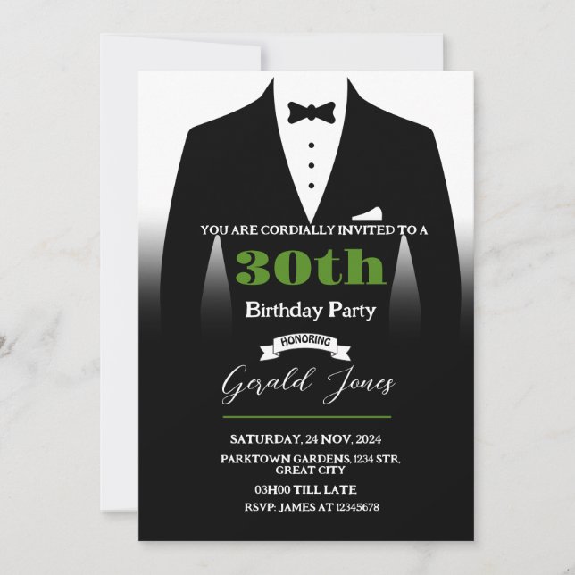 Invitación de cumpleaños de Tuxedo (Anverso)