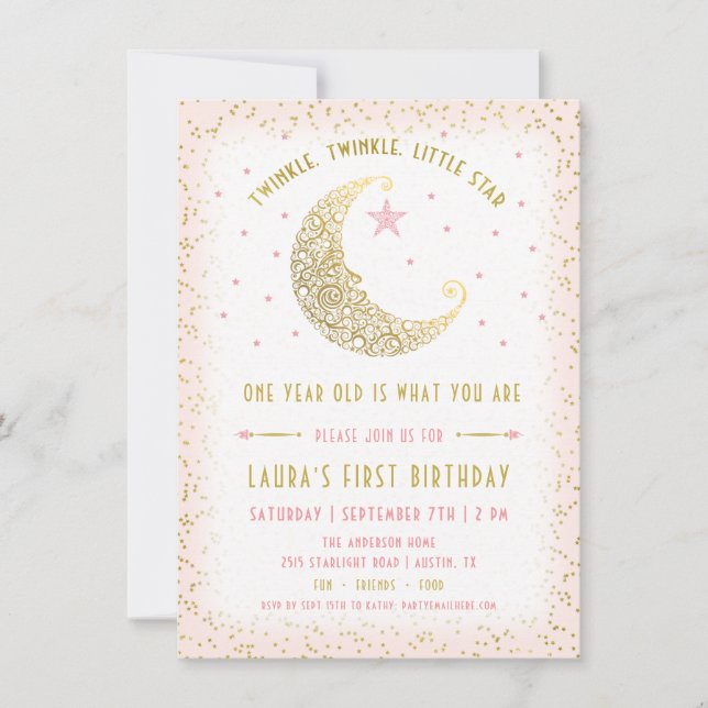 Invitación de cumpleaños de Twinkle Twinkle Little (Anverso)