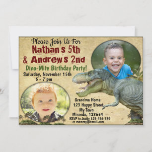 Invitación de cumpleaños de Twins Dinosaur,Invitac