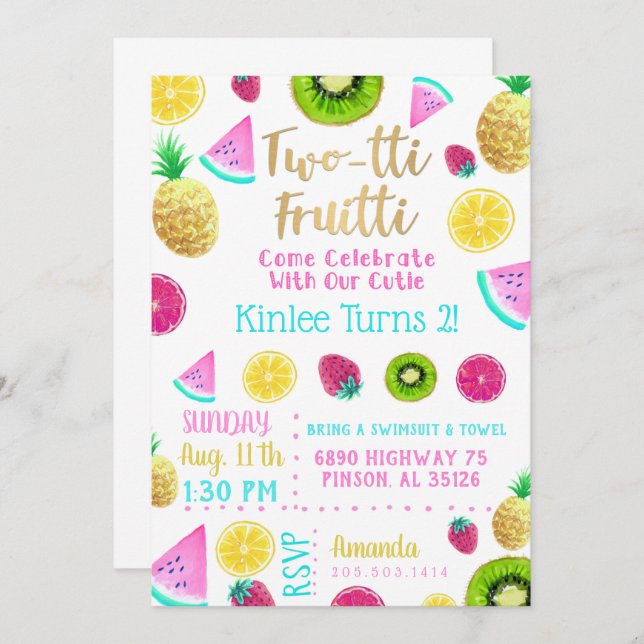 Invitación de cumpleaños de TWOtti Fruitti (Anverso / Reverso)