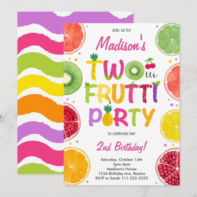 Invitación de cumpleaños de Twotti Frutti (Anverso / Reverso)