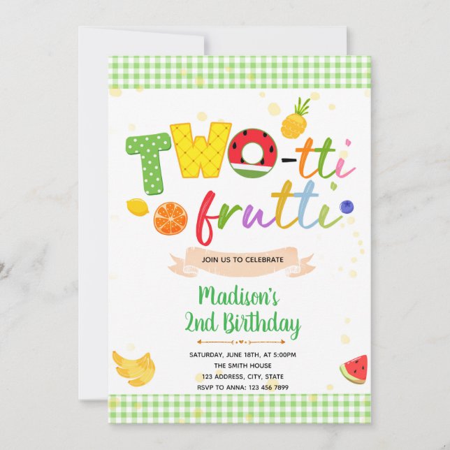 Invitación de cumpleaños de TWOtti Frutti (Anverso)