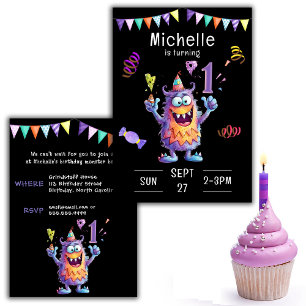 Invitación de cumpleaños de un año a Monster