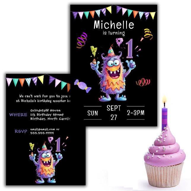 Invitación de cumpleaños de un año a Monster (Subido por el creador)