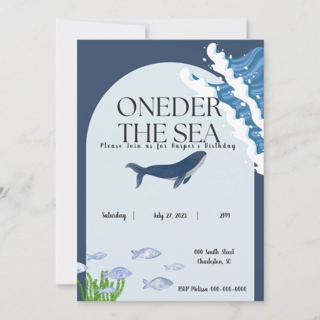 Invitación de cumpleaños de un año por el mar (Anverso)