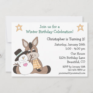 Invitación de cumpleaños de un burro de invierno p