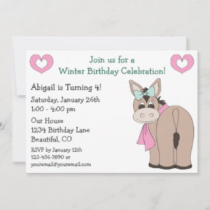 Invitación de cumpleaños de un burro invernal para