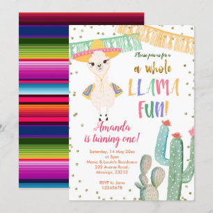 Invitación de cumpleaños de un cactus de una Llama