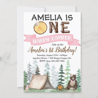 Invitación de cumpleaños de un Camper feliz primer