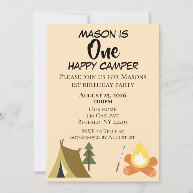 Invitación de cumpleaños de un campista feliz (Anverso)