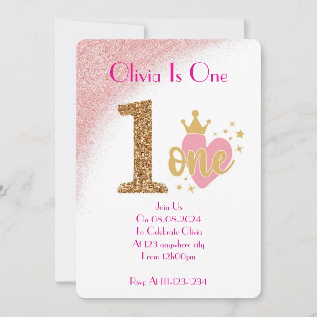 INVITACIÓN DE CUMPLEAÑOS DE UN CHICA DE UN AÑO (Anverso)