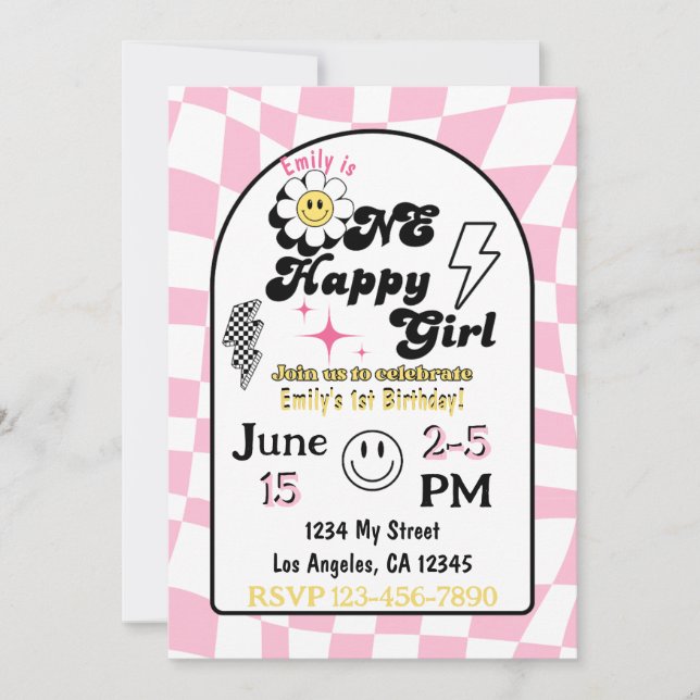 Invitación de cumpleaños de un Chica feliz (Anverso)