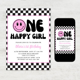 Invitación de cumpleaños de un Chica feliz rosa