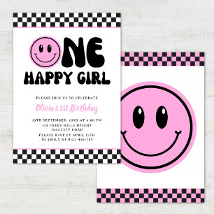 Invitación de cumpleaños de un Chica feliz rosa
