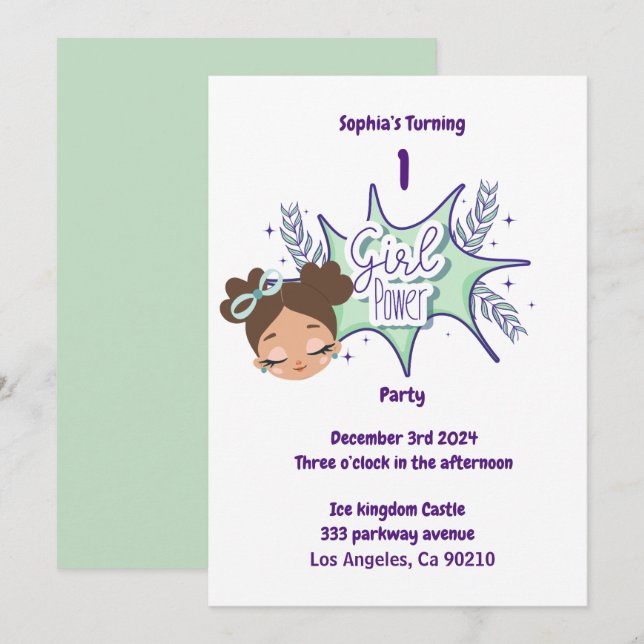 Invitación de cumpleaños de un chica personalizado (Anverso / Reverso)
