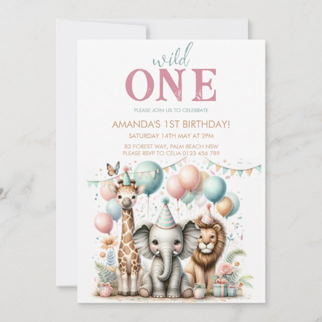 Invitación de cumpleaños de un chica salvaje adora (Anverso)