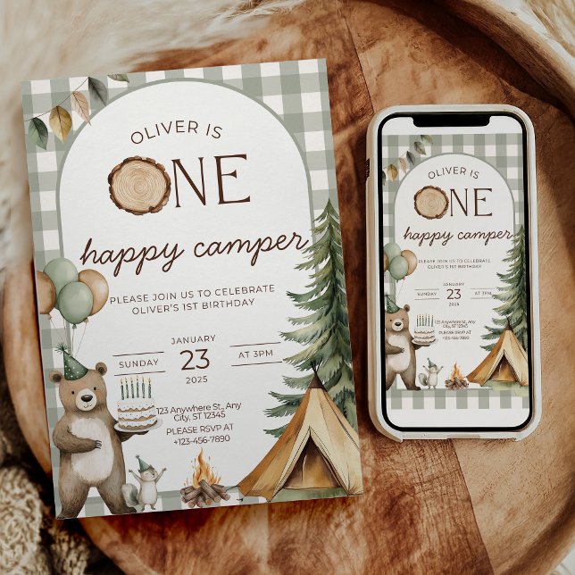 Invitación de cumpleaños de un feliz campista Camp (Subido por el creador)
