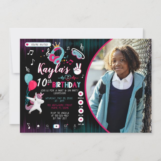 Invitación de cumpleaños de un Fiesta de danza mus (Anverso)