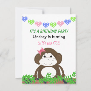 Invitación de cumpleaños de un mono pequeño