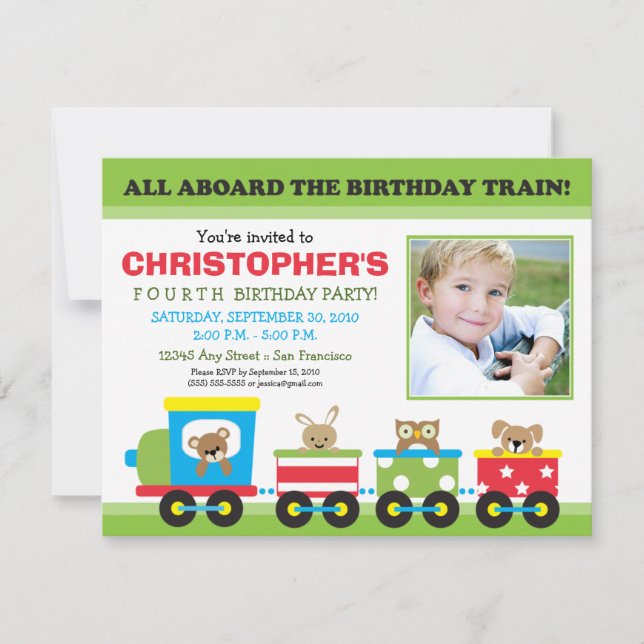 Invitación de cumpleaños de un niño a bordo (verde (Anverso)