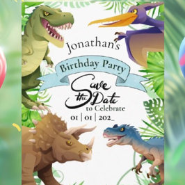 Invitación de cumpleaños de un niño adorable dinos