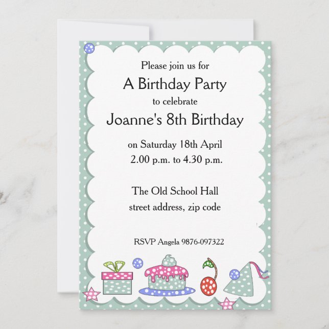 Invitación de cumpleaños de un niño caprichoso (Anverso)