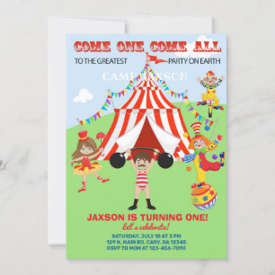 Invitación de cumpleaños de un niño circo, invitac