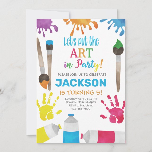 Invitación de cumpleaños de un niño de arte, invit (Anverso)
