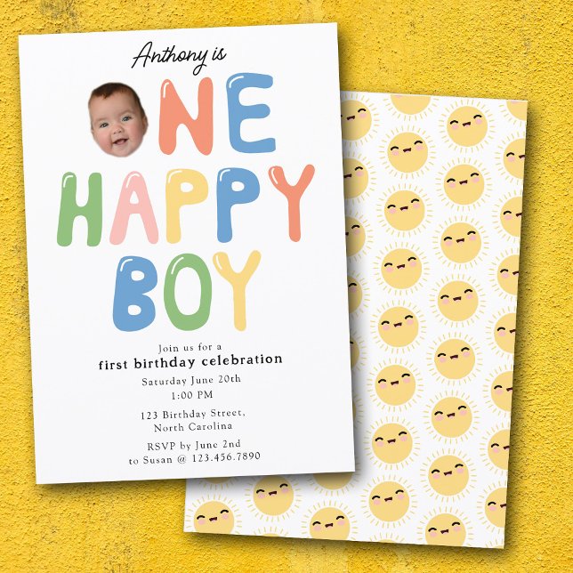 Invitación de cumpleaños de un niño feliz Cumpleañ (One Happy Boy Birthday Invite 1st Birthday Photo)