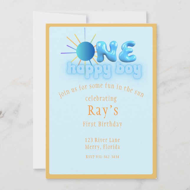 Invitación de cumpleaños de un niño feliz Sun (Anverso)