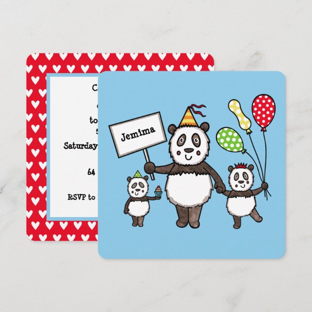 Invitación de cumpleaños de un niño Fiesta de Pand (Anverso / Reverso)